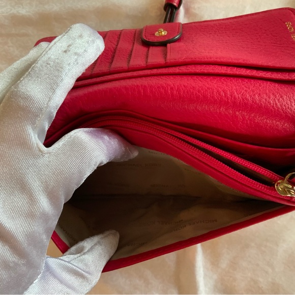 Michael Kors Floral Embellished Pebbled Leather Convertible Crossbody Bag Red - Picture 15 of 16